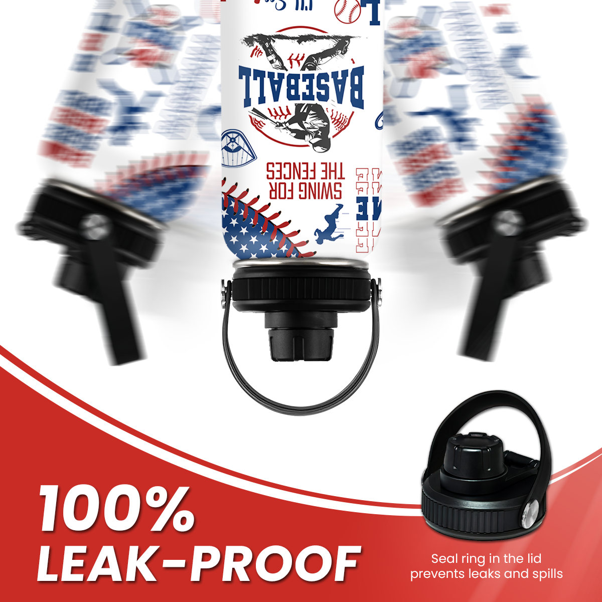 Baseball Water Bottle - 32oz Stainless Steel Insulated Sport Bottles with Lid - Gift for Men Baseball Lover Player Fan Coach