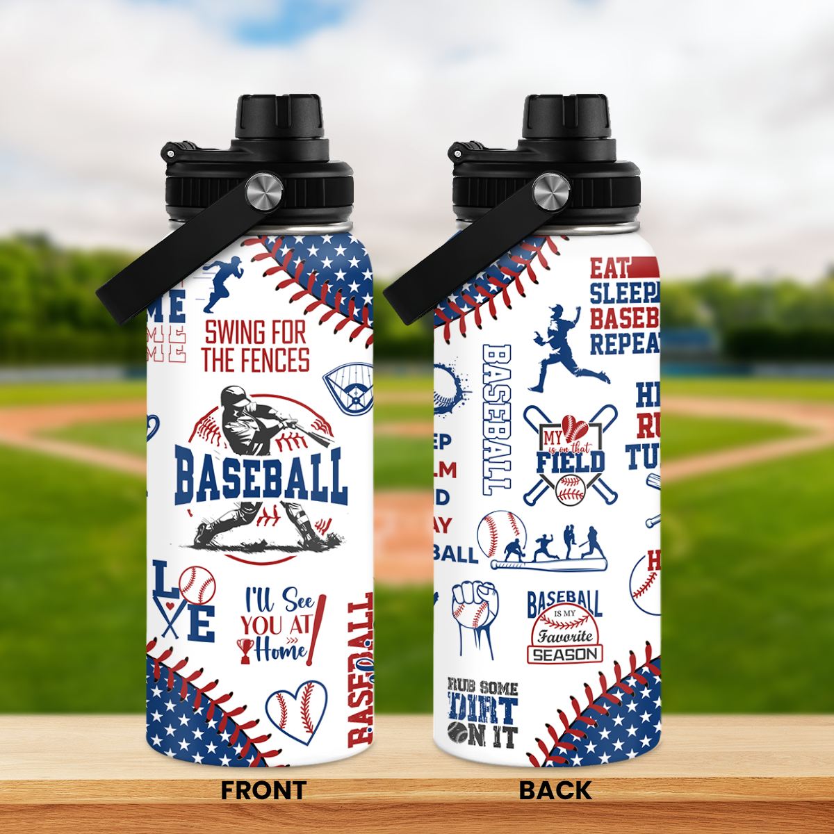 Baseball Water Bottle - 32oz Stainless Steel Insulated Sport Bottles with Lid - Gift for Men Baseball Lover Player Fan Coach