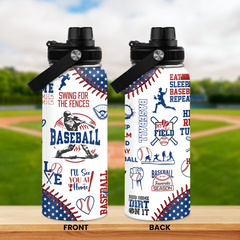 Baseball Water Bottle - 32oz Stainless Steel Insulated Sport Bottles with Lid - Gift for Men Baseball Lover Player Fan Coach