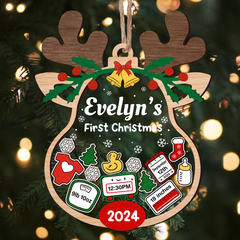 Personalized Baby's First Christmas Ornament - Customized Baby Stats 5 Layered Wooden Ornament, Chirstmas Shaker Ornament, Gift for New Boys Girls Newborn Infant Toddler