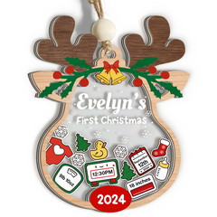 Personalized Baby's First Christmas Ornament - Customized Baby Stats 5 Layered Wooden Ornament, Chirstmas Shaker Ornament, Gift for New Boys Girls Newborn Infant Toddler
