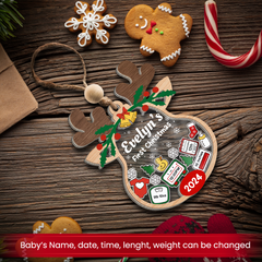 Personalized Baby's First Christmas Ornament - Customized Baby Stats 5 Layered Wooden Ornament, Chirstmas Shaker Ornament, Gift for New Boys Girls Newborn Infant Toddler