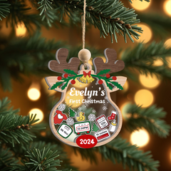 Personalized Baby's First Christmas Ornament - Customized Baby Stats 5 Layered Wooden Ornament, Chirstmas Shaker Ornament, Gift for New Boys Girls Newborn Infant Toddler