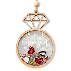 Personalized Couple First Christmas Ornament - Customized Names 5 Layered Wooden Ornament, Engaged Newlywed Ornaments, Bridal Shower Gift for Couples