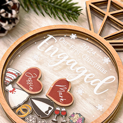 Personalized Couple First Christmas Ornament - Customized Names 5 Layered Wooden Ornament, Engaged Newlywed Ornaments, Bridal Shower Gift for Couples