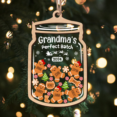 Personalized Grandma Christmas Ornament - Custom Names 5 Layered Wooden Ornament, Shaker Ornament, Grandma's Perfect Batch Family Name, Gift for Grandmother Nana Mimi