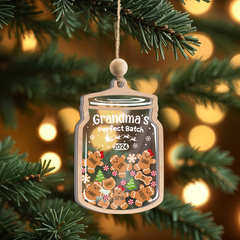 Personalized Grandma Christmas Ornament - Custom Names 5 Layered Wooden Ornament, Shaker Ornament, Grandma's Perfect Batch Family Name, Gift for Grandmother Nana Mimi