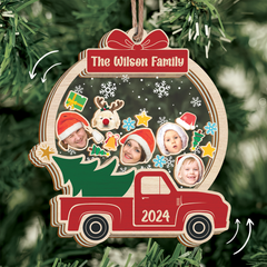 Personalized Family Christmas Ornament - Custom Photo 5 Layered Wooden Ornament, Christmas Shaker Ornament, Gifts for Mom Dad Women Men