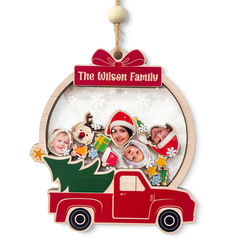 Personalized Family Christmas Ornament - Custom Photo 5 Layered Wooden Ornament, Christmas Shaker Ornament, Gifts for Mom Dad Women Men