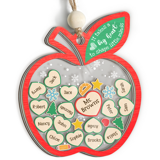 Personalized Teacher Christmas Ornament - Custom Names 5 Layered Wooden Ornament, Shaker Ornament Gifts for Teacher on Teacher's Day, Back To School