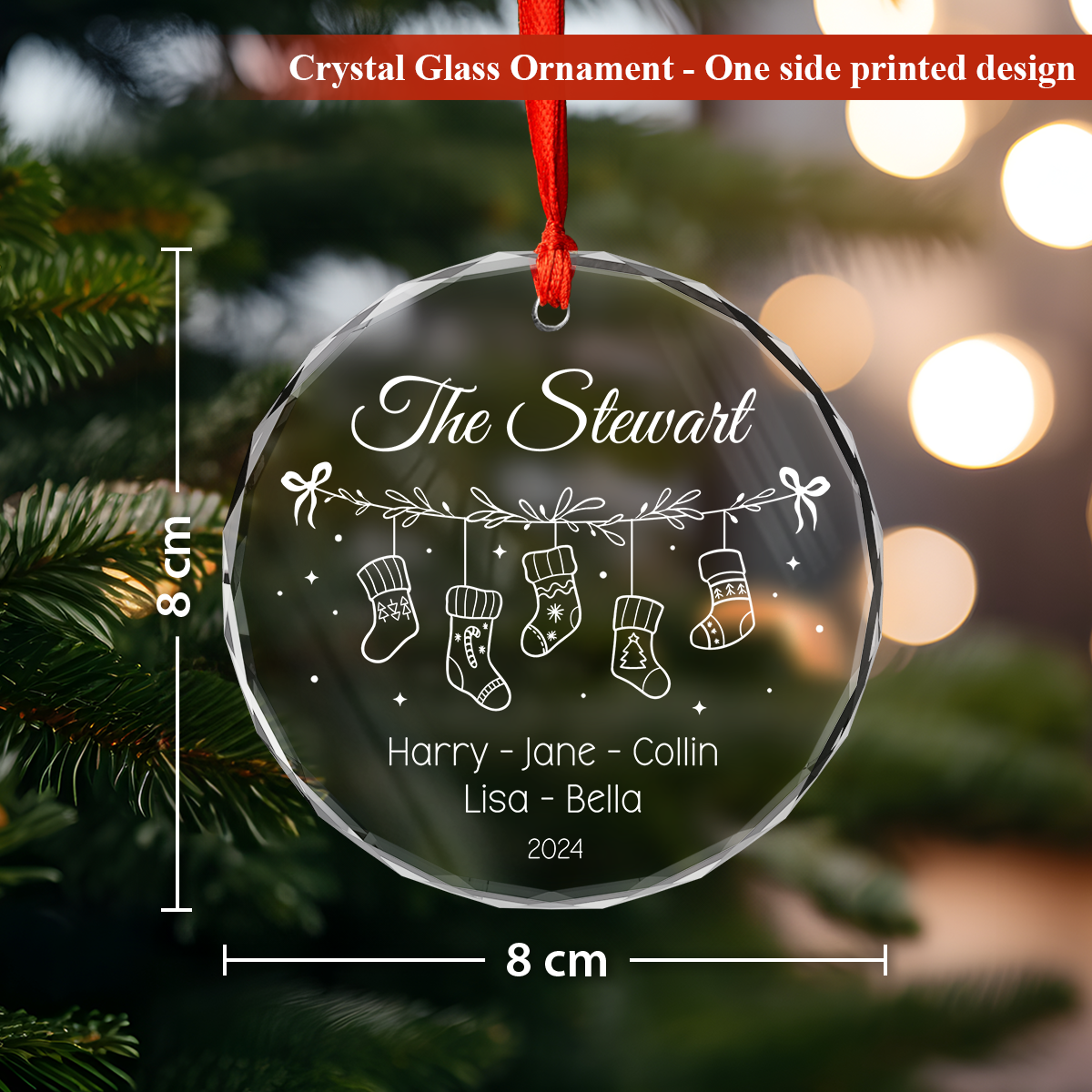 Personalized Family Ornament Crystal Glass, Christmas Hanging Tree Keepsake Gifts for Family, Men Women, Housewarming