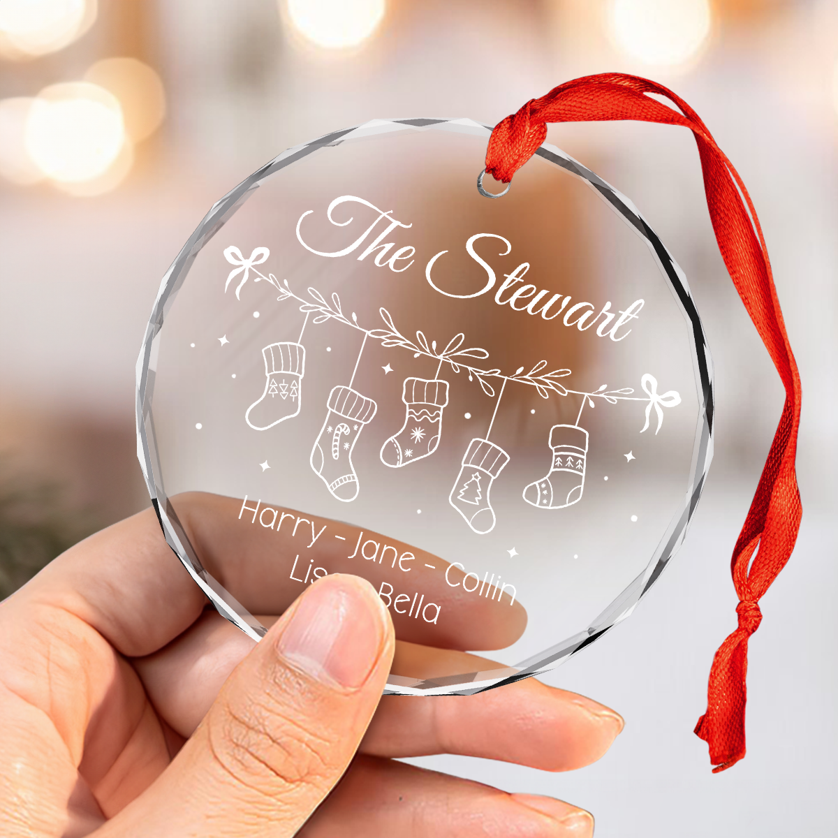 Personalized Family Ornament Crystal Glass, Christmas Hanging Tree Keepsake Gifts for Family, Men Women, Housewarming