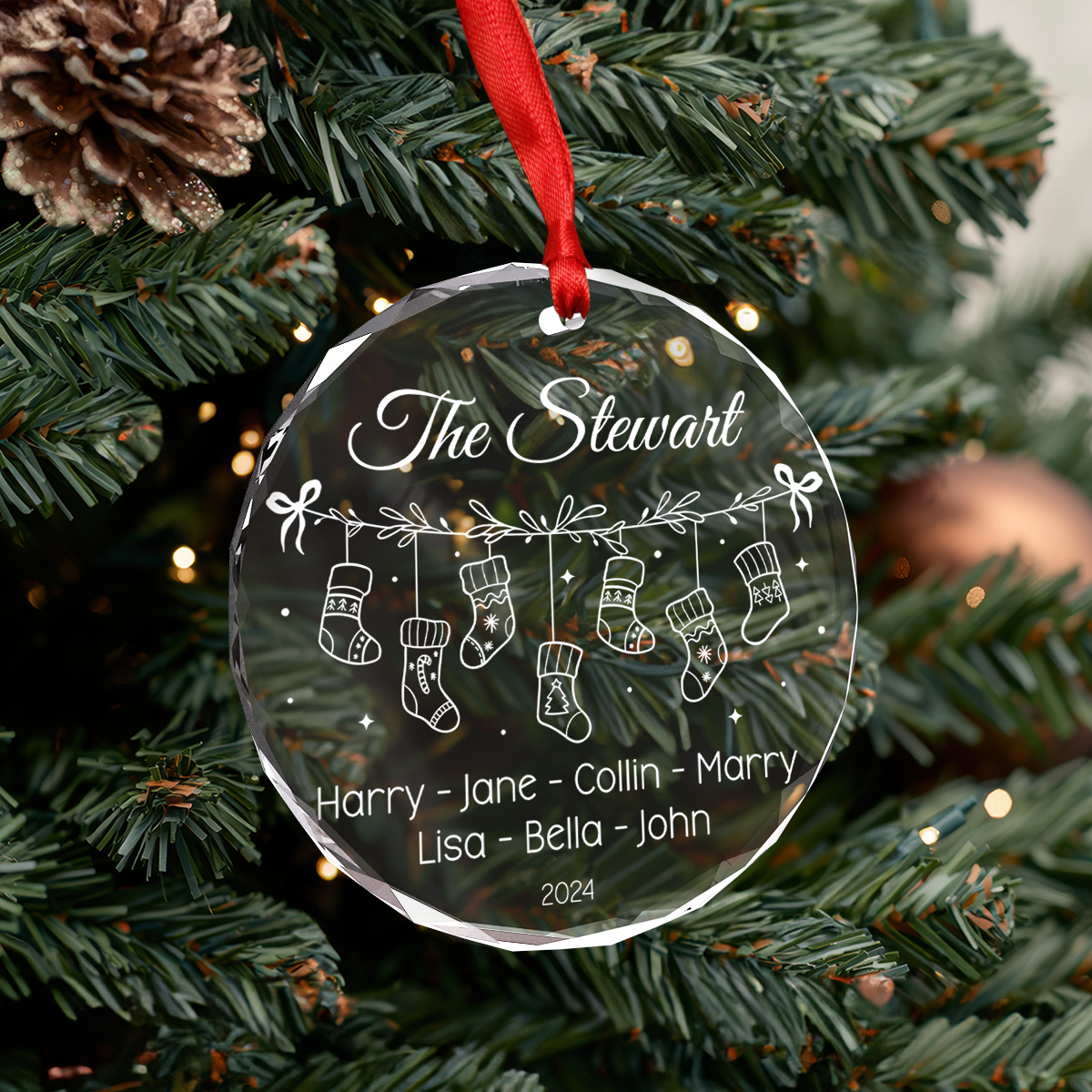 Personalized Family Ornament Crystal Glass, Christmas Hanging Tree Keepsake Gifts for Family, Men Women, Housewarming