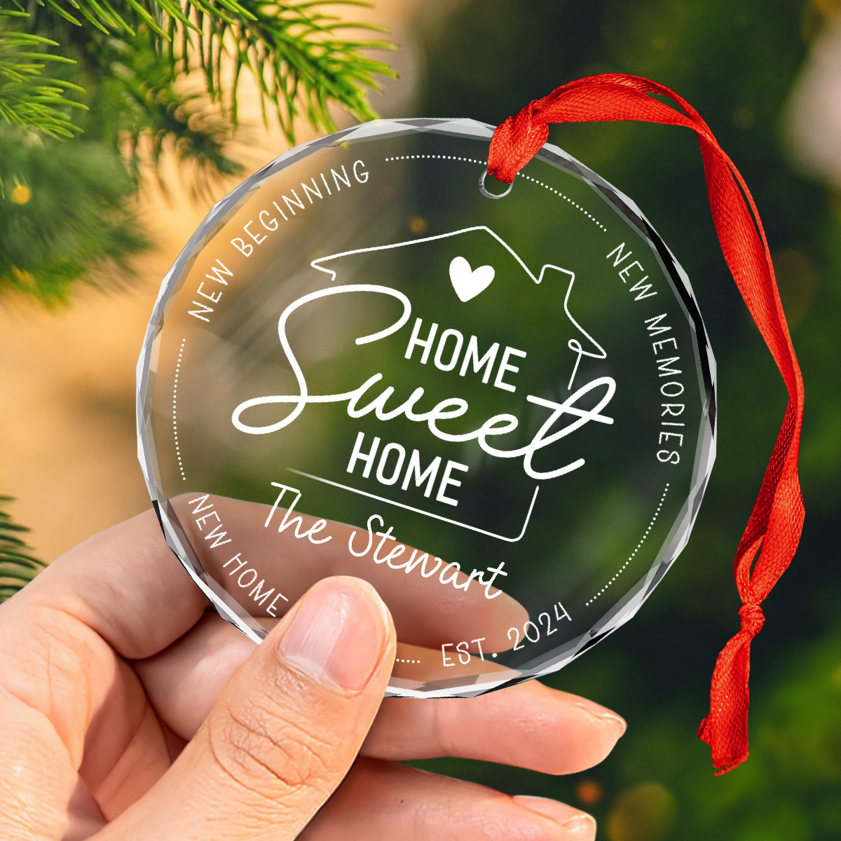 Personalized New Home Crystal Glass Ornament - Home Sweet Home, Housewarming, Gifts for Family, Christmas Decoration