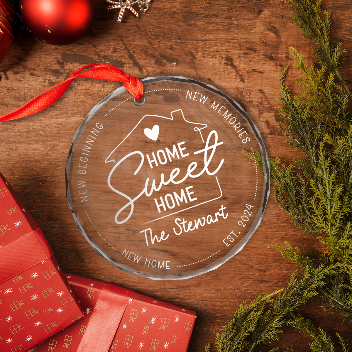 Personalized New Home Crystal Glass Ornament - Home Sweet Home, Housewarming, Gifts for Family, Christmas Decoration