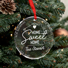 Personalized New Home Crystal Glass Ornament - Home Sweet Home, Housewarming, Gifts for Family, Christmas Decoration