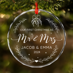 Personalized First Christmas Married Ornament - Newlywed Gifts, Glass Ornament for Couple, Christmas Tree Decoration