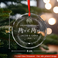 Personalized First Christmas Married Ornament - Newlywed Gifts, Glass Ornament for Couple, Christmas Tree Decoration