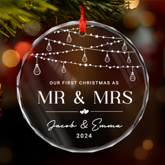 Personalized First Christmas Married Ornament for Couple - Newlywed Gifts, Crystal Glass Ornaments Christmas Decoration