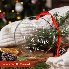 Personalized First Christmas Married Ornament for Couple - Newlywed Gifts, Crystal Glass Ornaments Christmas Decoration