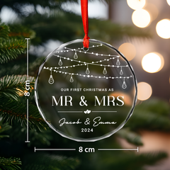 Personalized First Christmas Married Ornament for Couple - Newlywed Gifts, Crystal Glass Ornaments Christmas Decoration