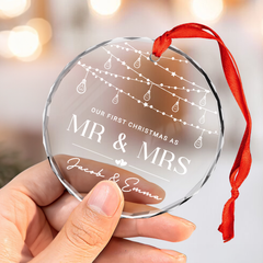 Personalized First Christmas Married Ornament for Couple - Newlywed Gifts, Crystal Glass Ornaments Christmas Decoration