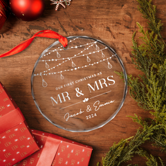 Personalized First Christmas Married Ornament for Couple - Newlywed Gifts, Crystal Glass Ornaments Christmas Decoration