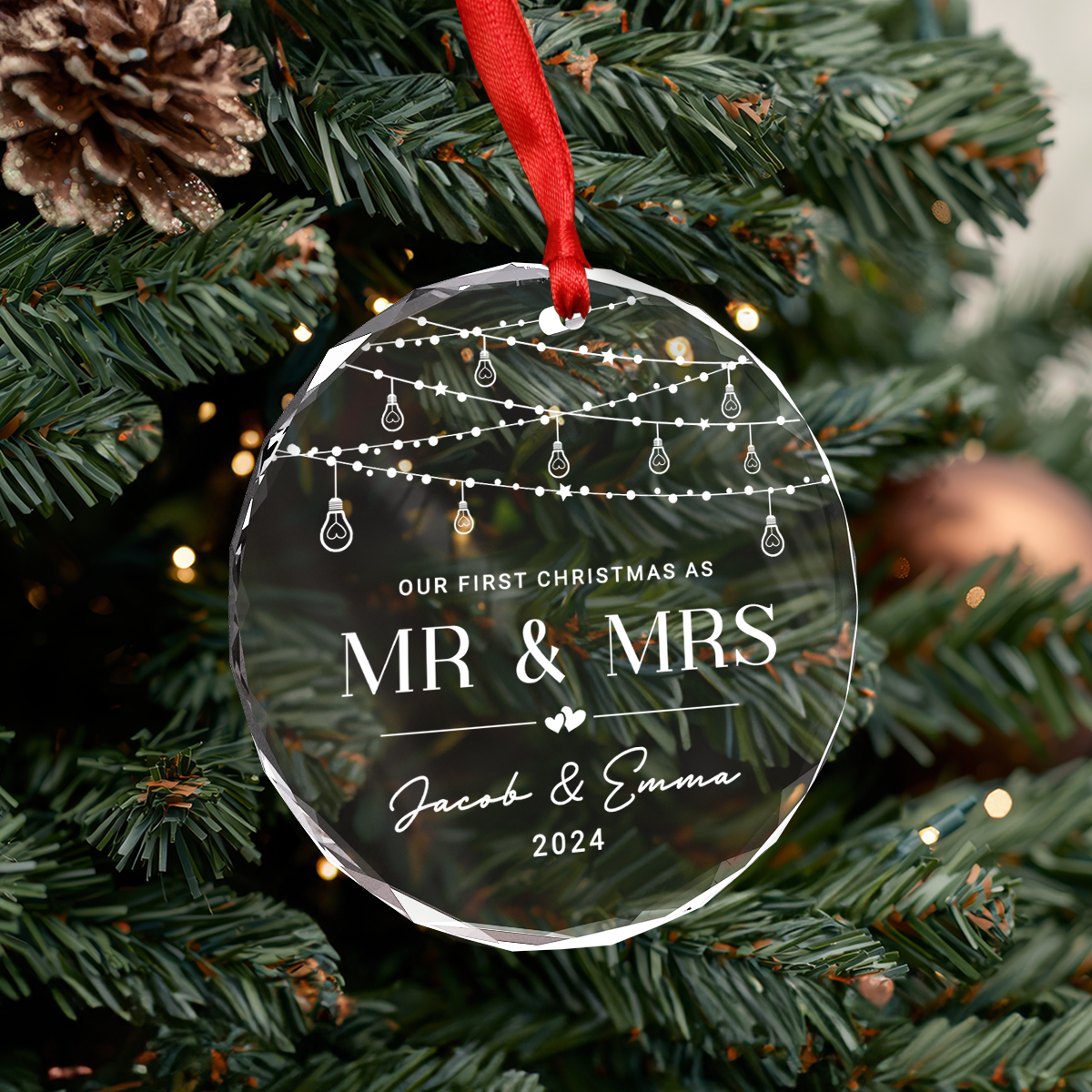 Personalized First Christmas Married Ornament for Couple - Newlywed Gifts, Crystal Glass Ornaments Christmas Decoration