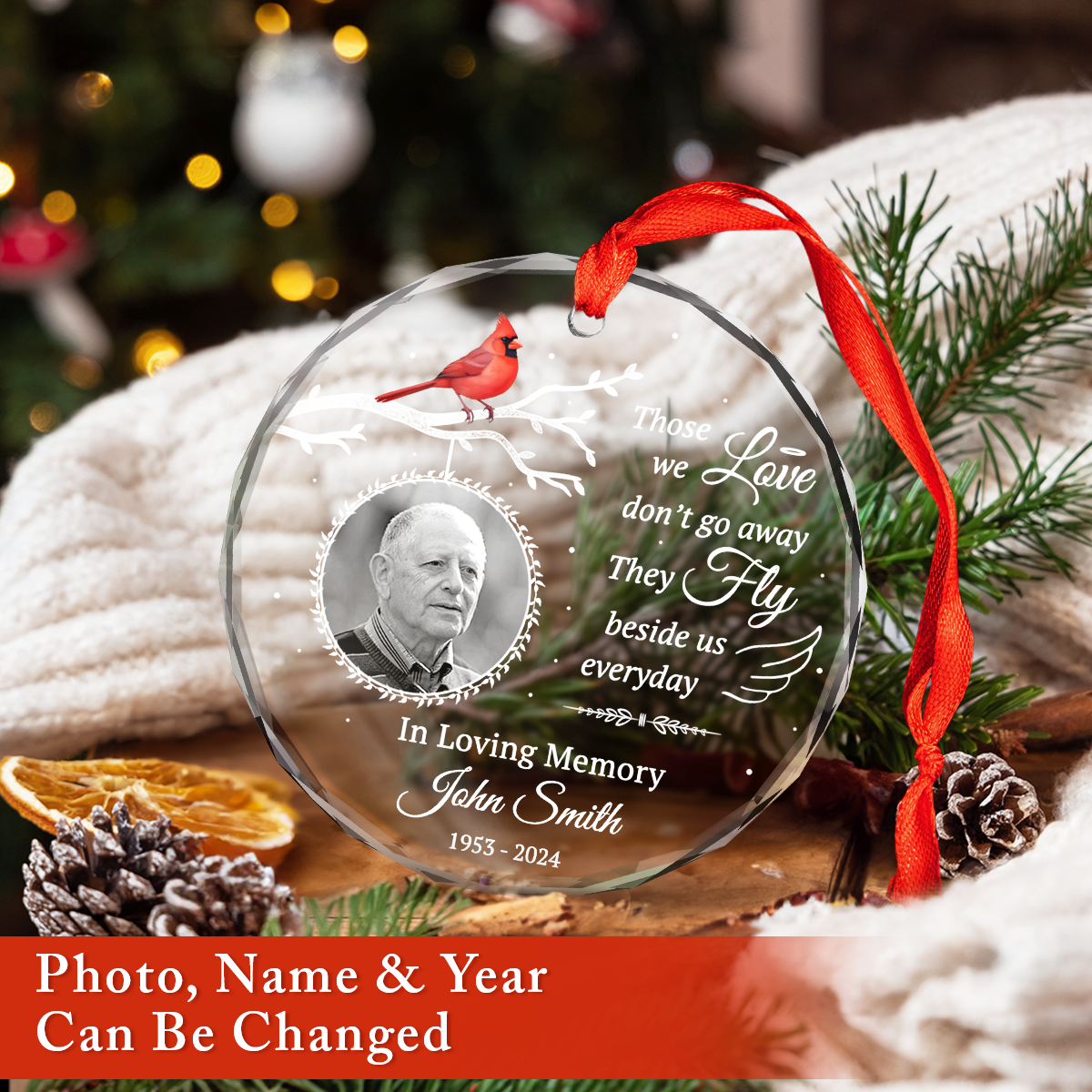 Personalized Human Memorial Ornament - Custom Glass Ornament, Bereavement Sympathy Gifts for Loss of Loved One, Remembrance of Loss Dad Mom