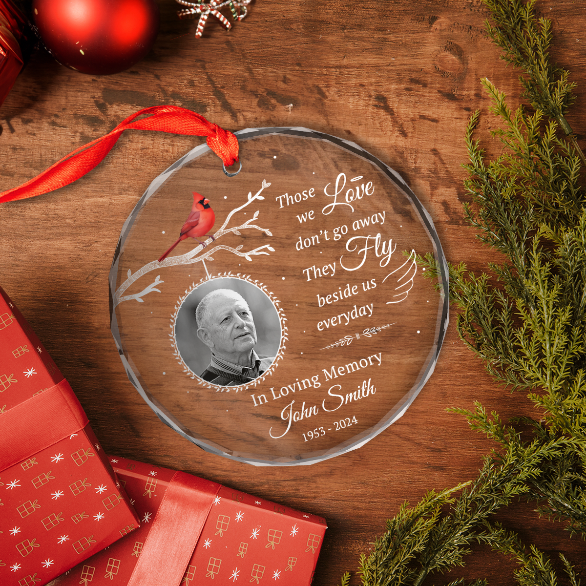 Personalized Human Memorial Ornament - Custom Glass Ornament, Bereavement Sympathy Gifts for Loss of Loved One, Remembrance of Loss Dad Mom