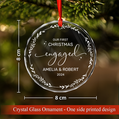 Personalized Engagement Gifts for Couple - First Christmas Engaged Crystal Glass Ornament, Custom Keepsake Christmas Decoration