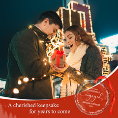 Personalized Engagement Gifts for Couple - First Christmas Engaged Crystal Glass Ornament, Custom Keepsake Christmas Decoration