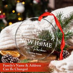 Personalized New Home Glass Ornament - First Christmas in New Home, Housewarming, Christmas Hanging Decoration