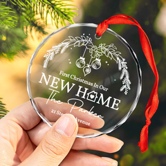 Personalized New Home Glass Ornament - First Christmas in New Home, Housewarming, Christmas Hanging Decoration