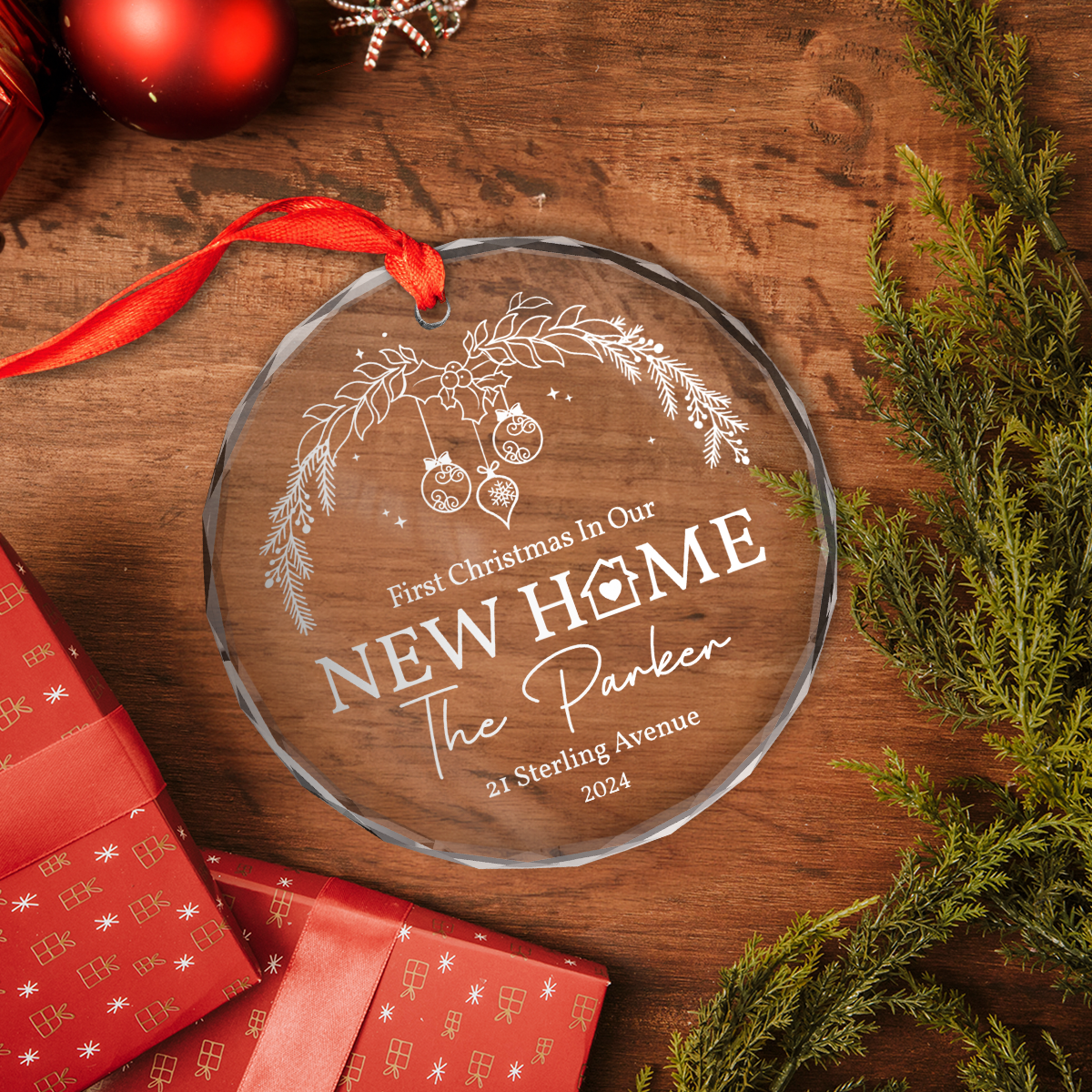 Personalized New Home Glass Ornament - First Christmas in New Home, Housewarming, Christmas Hanging Decoration