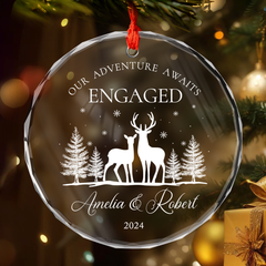 Personalized Engagement Gifts for Couple - First Christmas Engaged Crystal Glass Ornament, Christmas Decoration