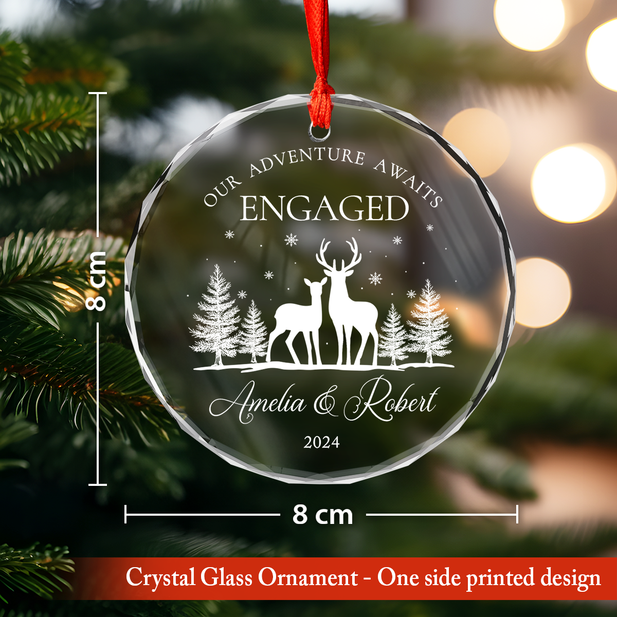 Personalized Engagement Gifts for Couple - First Christmas Engaged Crystal Glass Ornament, Christmas Decoration