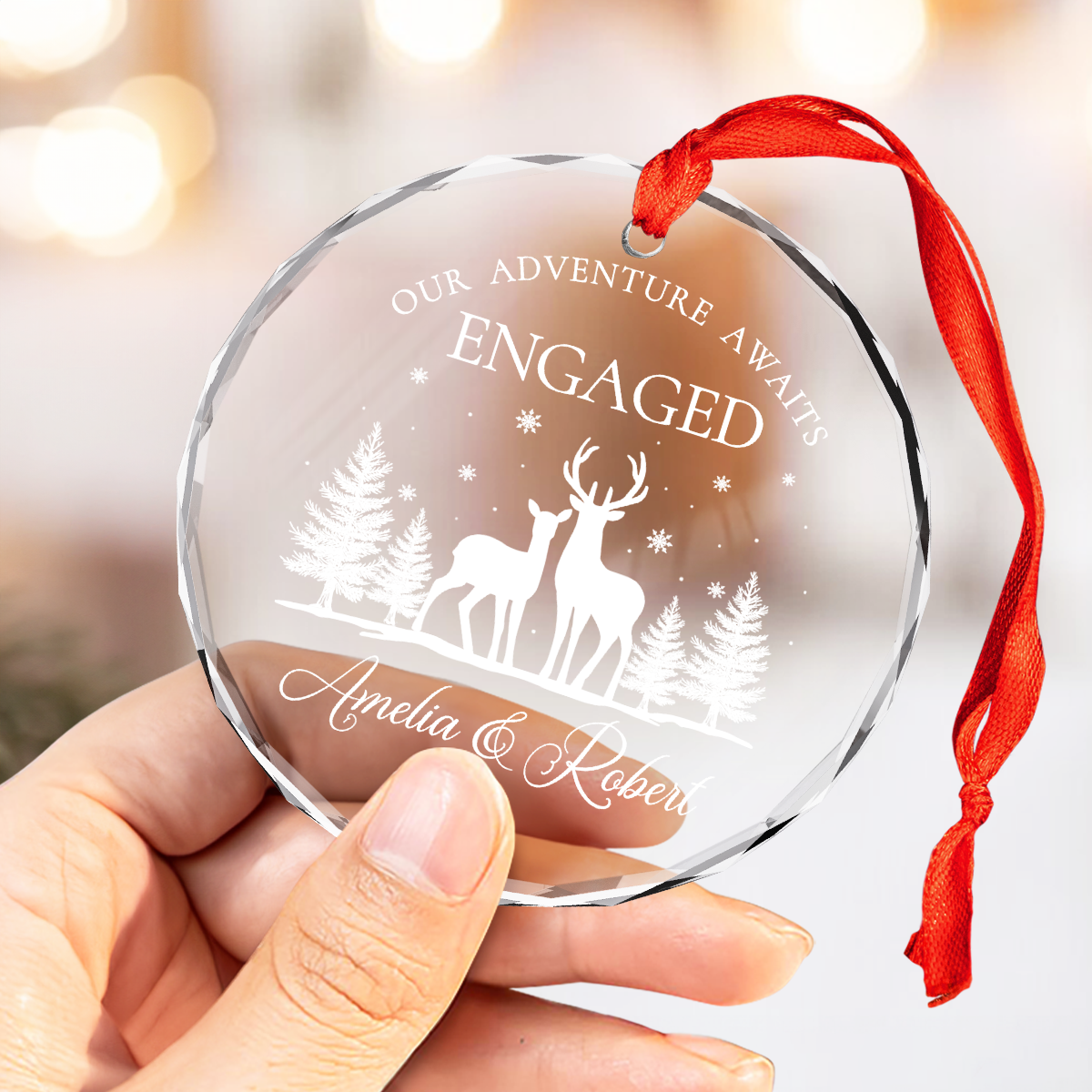 Personalized Engagement Gifts for Couple - First Christmas Engaged Crystal Glass Ornament, Christmas Decoration