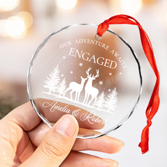 Personalized Engagement Gifts for Couple - First Christmas Engaged Crystal Glass Ornament, Christmas Decoration