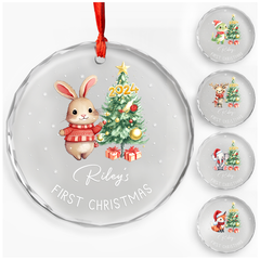 Personalized Baby's First Christmas Ornament - Woodland Animal Glass Ornament, Gifts for New Parents, Newborn, Christmas Hanging Decoration