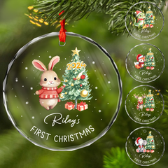Personalized Baby's First Christmas Ornament - Woodland Animal Glass Ornament, Gifts for New Parents, Newborn, Christmas Hanging Decoration