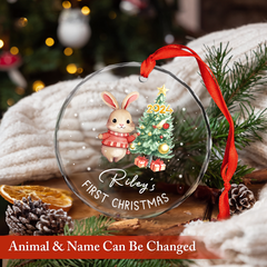 Personalized Baby's First Christmas Ornament - Woodland Animal Glass Ornament, Gifts for New Parents, Newborn, Christmas Hanging Decoration