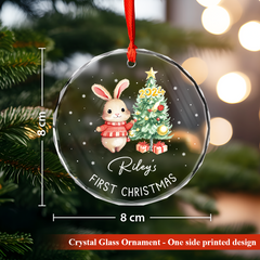 Personalized Baby's First Christmas Ornament - Woodland Animal Glass Ornament, Gifts for New Parents, Newborn, Christmas Hanging Decoration