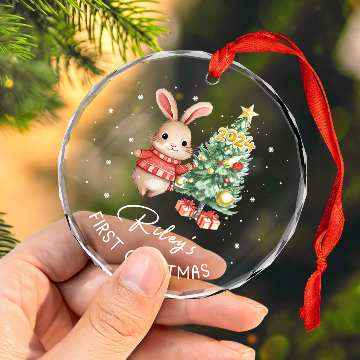 Personalized Baby's First Christmas Ornament - Woodland Animal Glass Ornament, Gifts for New Parents, Newborn, Christmas Hanging Decoration