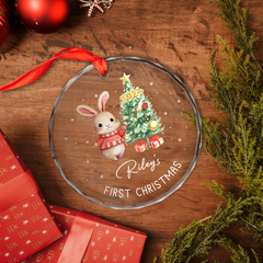 Personalized Baby's First Christmas Ornament - Woodland Animal Glass Ornament, Gifts for New Parents, Newborn, Christmas Hanging Decoration