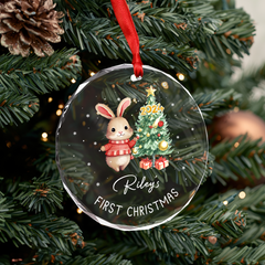 Personalized Baby's First Christmas Ornament - Woodland Animal Glass Ornament, Gifts for New Parents, Newborn, Christmas Hanging Decoration