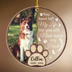 Personalized Dog Memorial Ornaments You Will Never Leave My Heart Acrylic Ornament Christmas Keepsake Sympathy Remembrance Gift