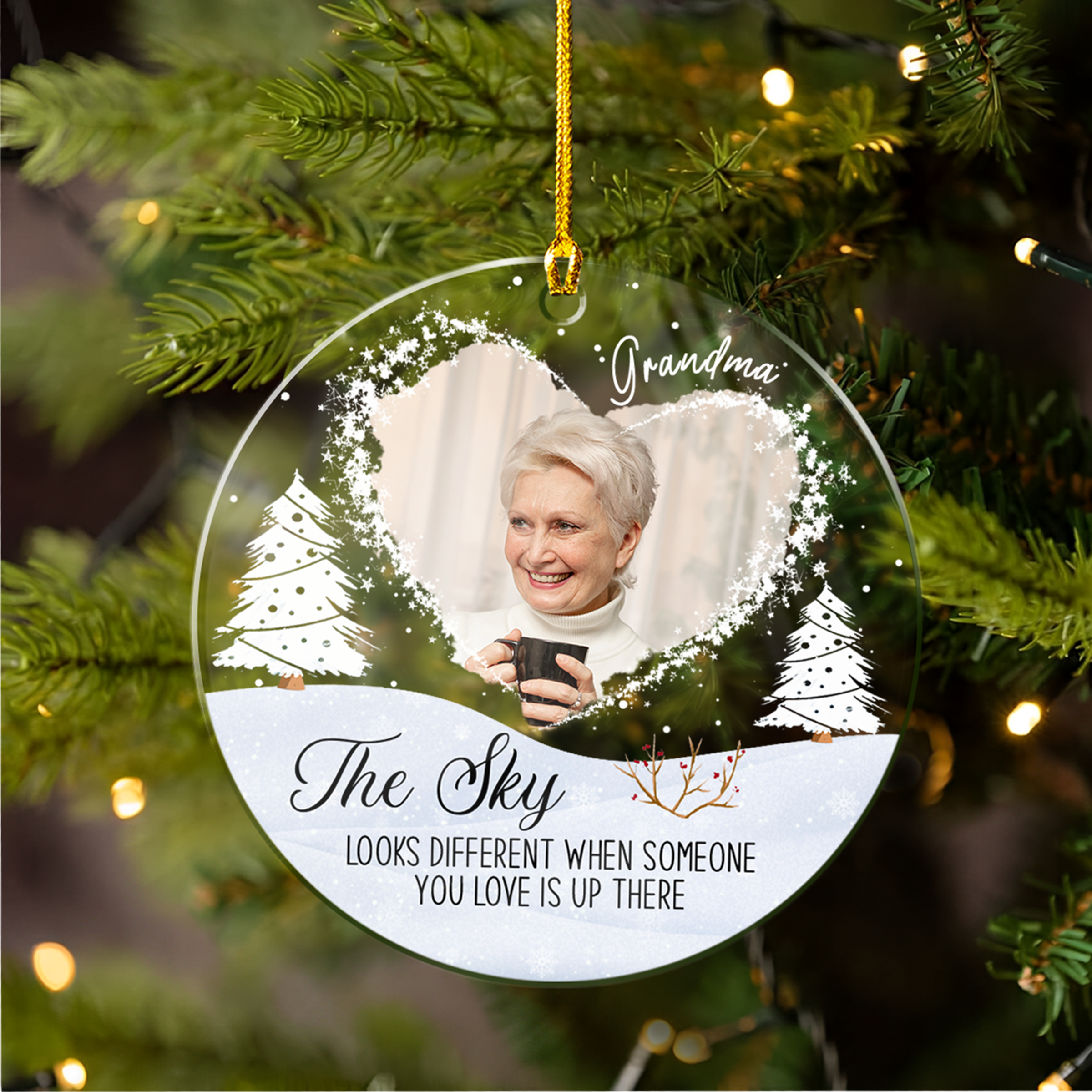 Personalized Memorial Ornaments with Photo Picture The Sky Looks Different Acrylic Christmas Ornaments Rememberance Sympathy Keepsake Loss Loved Ones Gifts