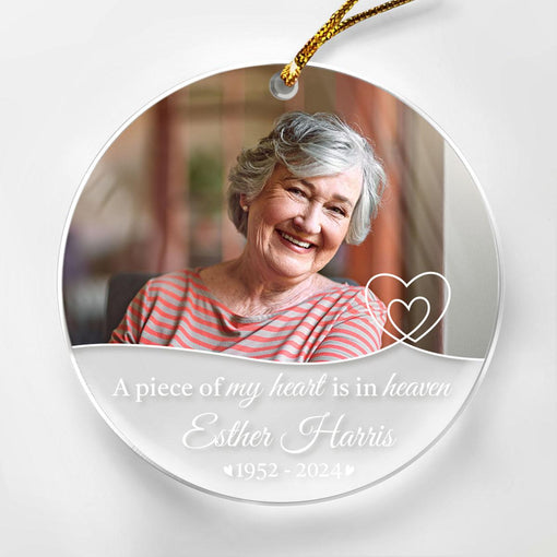 Personalized Memorial Ornaments with Photo Picture A Piece of My Heart is in Heaven Acrylic Christmas Ornament Sympathy Remembrance Keepsake Lost Loved One Gifts