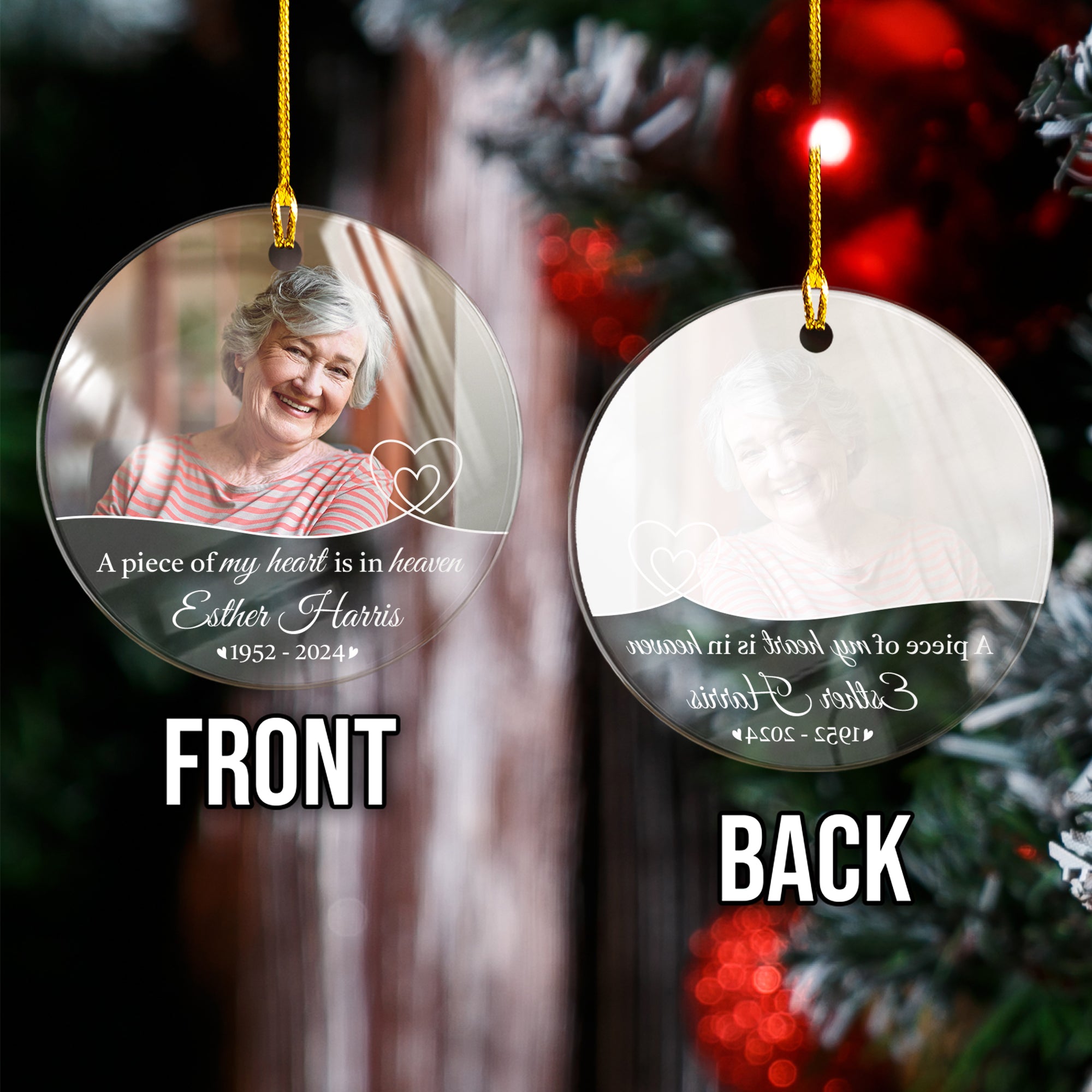 Personalized Memorial Ornaments with Photo Picture A Piece of My Heart is in Heaven Acrylic Christmas Ornament Sympathy Remembrance Keepsake Lost Loved One Gifts